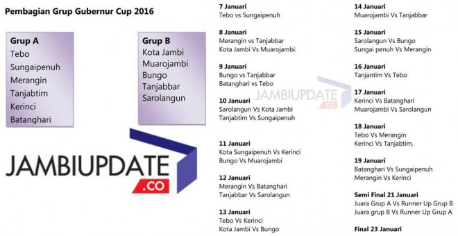 Jadwal Pertandingan Gubernur Cup 2016